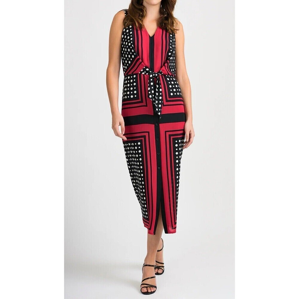 Joseph Ribkoff noire Dress Size 8 Maxi Long Sleeveless Black Red White designe